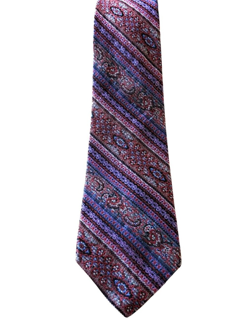 Mens Purple Striped Geometric Silk Neck Tie Classic Formal
